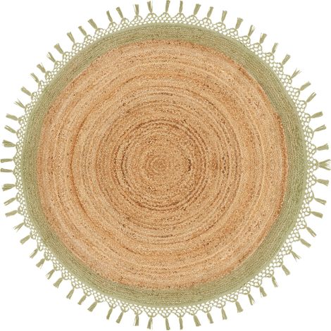 Alfombra de yute beige verde 140 cm hecho a mano espiral trenzada dormitorio Marts