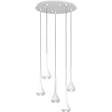 Lampadario Moderno Aygo Tondo Metallo Bianco 5 Luci Gu10
