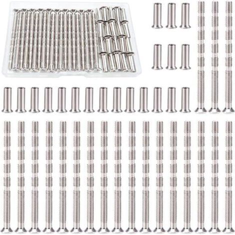20 Pièces Vis Poignee Porte M4, Vis de Connexion avec Boulon Kit, Boulons de Connexion et Manchon, Liaison Meuble Nickelée pour Poignée de Porte (1/3)