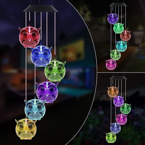 Solarbetriebenes Windspiel, LED-Solar-Windspiellampe mit Eulenmotiv und Farbwechsel (1/5)