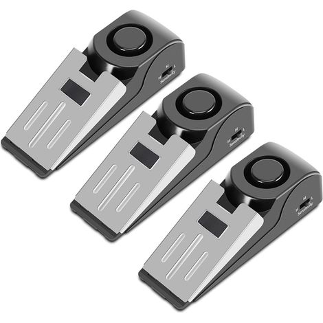 Tope de puerta portátil 2 en 1 con cuña para el suelo y potente alarma de seguridad (120 dB) para el hogar, viajes y apartamentos (paquete de 3). (1/5)