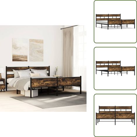 Letto in acciaio - vidaXL Giroletto senza Materaso in Metallo Rovere Fumo 180x200 cm - Letto con doghe