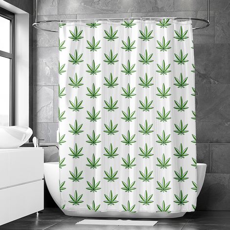 Rideau de douche motif cannabis et feuillage artistique tropical, rideau salle de bain imperméable, 180x180 cm (1/5)