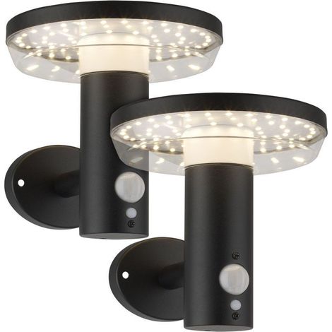 Arum Lighting – Lot de 2 appliques murales solaires – 600 lumens – Détecteur de mouvement 10m – 3 modes d'éclairage – IP44 pour extérieur