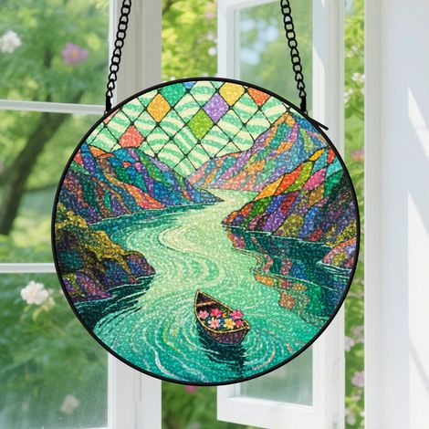 Suspension en vitrail, attrape-soleil élégant unique coloré, décoration maison jardin, cadeau Noël, Fête des Pères pour homme, femme 9cm (1/5)
