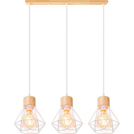 3 Lights Vintage Pendant Light Retro Pendant Light Ceiling Light Modern Indoor Pendant Light White Metal Wood Pendant Lights
