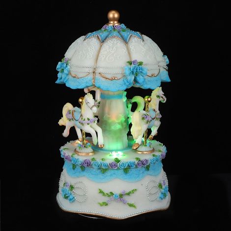 Boîte à Musique Carrousel Rotative 3 Chevaux en Résine avec Lumières LED Colorées Boîte à Musique Décorative Vintage sans Piles Présent Noël et Décoration Intérieure (1/5)