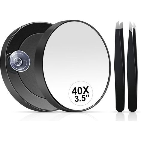 40X Miroir grossissant, 8,9 cm Petit Miroir grossissant avec Ventouse et Pince à épiler, Mirror de Voyage, Ensemble de miroirs compacts pour épiler Les Sourcils (1/5)
