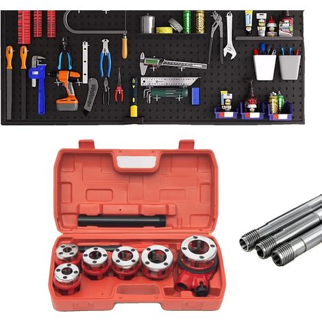 Kit de roscado de tuberías, material de aleación y acero, 6 terrajas (de 1/4" a 1-1/4"), mango extendido, dimensiones compactas, tipo de rosca BSPT (1/5)