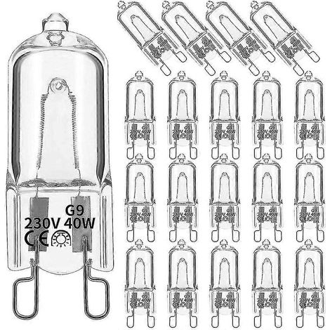 Lot de 20 ampoules halogènes G9, 40 W, transparentes, dimmables, blanc chaud 2800 K, pour lustres. (1/5)