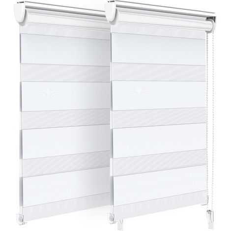 VOUNOT Set of 2 Zebra Roller Blind Double Fabric, Day and Night Translucent or Blackout Vision Curtains, White, 50 x 150 cm