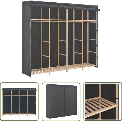 The Living Store Garde-robe Gris 200 x 40 x 170 cm Tissu - Armoire - Placard - Meuble Rangement - Dressing - Armoire Tissu (1/5)