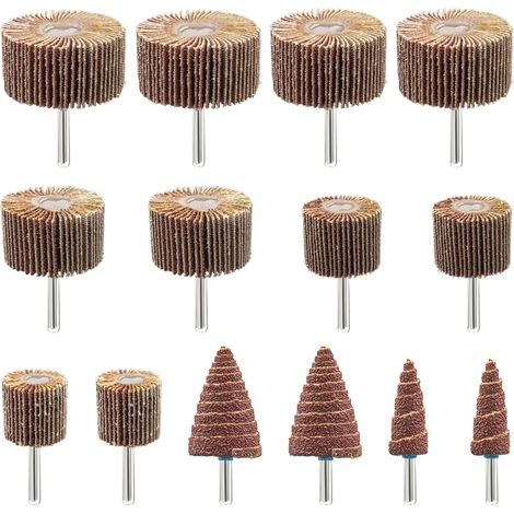 14 pièces Roue à Lamelles, Abrasif Roue avec 8 Tailles Différentes(80/60/50/40/30/25/16) pour Brosse Poncage Perceuse Accessoires Polissage Bois Metal (1/5)