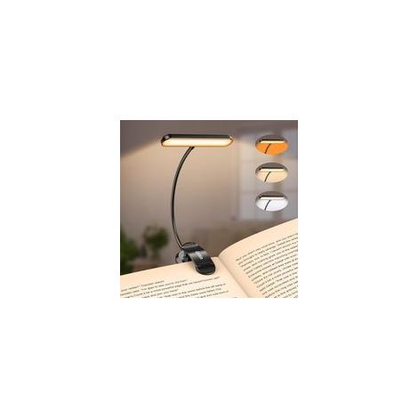 Lampe de lecture à pince avec 19 LED, 3 modes de température de couleur et 5 niveaux de luminosité, rechargeable par USB, lampe de lecture flexible à 360° pour lire au lit le soir (noir) (1/5)