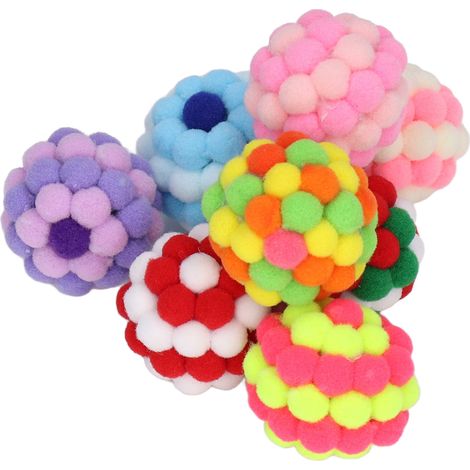 Lot de 8 balles pour chat, élastiques, douces et colorées, interactives, à mâcher et à poursuivre, en peluche avec clochette, pour chaton (1/5)