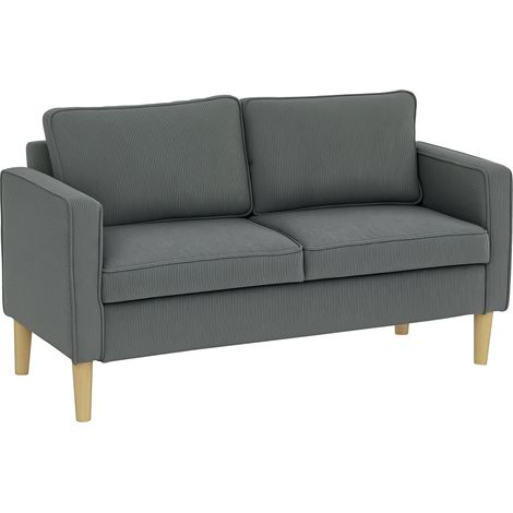 2-Sitzer-Stoffsofa mit Armlehnen, 2 abnehmbaren Kissen, 2-Sitzer-Hocker mit Stauraum, Holzbeinen, 140 x 63 x 79 cm (Grau)