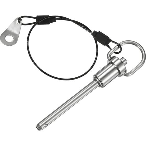 Goupille À Bille À Verrouillage Par Bouton-Poussoir, 1/4" [6mm] Dia., 1-31/32"[50mm] Longueur Utile Anneau Goupille À Libération Rapide Avec Cordon [Acier Inoxydable 304] (1/5)