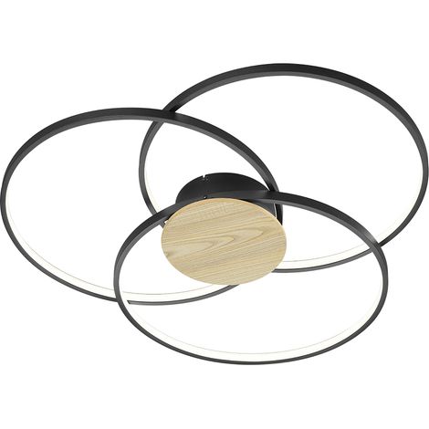 Plafonnier LED moderne SEDONA noir/bois Trio 80cm (1/3)