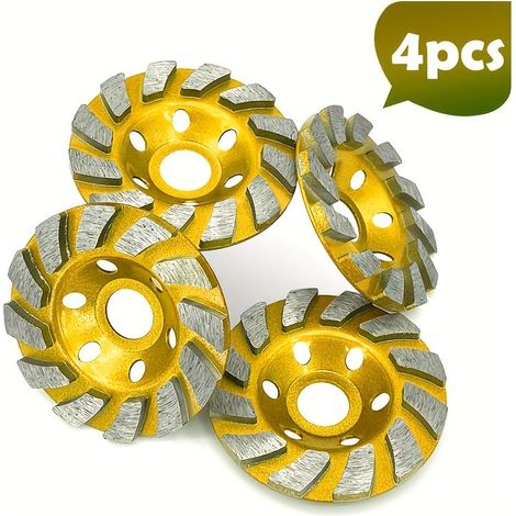4pcs Heavy-Duty Turbo Diamond Concrete Grinding Wheels - 12-Segment Metal Turbo Cup Grinding Disc, Suitable for Angle Grinders, Diamond Coated for Masonry and Grinding Concrete, Granite, Marble - Prof (1/5)