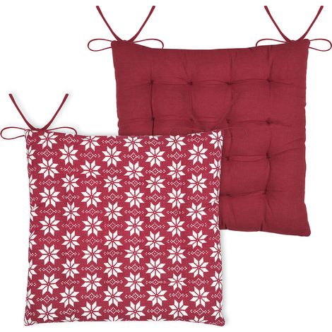 Galette de chaise esprit chalet traditionnel en coton Rouge 38x38 cm (1/2)