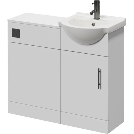 Alexander James Gloss White 950mm Single Door Vanity Unit Toilet Suite - 950mm - Gunmetal Grey 96mm Bar HandleWithout James Toilet Pan