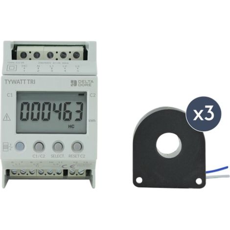 Delta Dore – Sous compteur triphasé 60A – Double tarif heures creuses/pleines – Compatible avec transformateur d'intensité – Installation sur rail DIN (1/4)