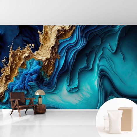 Papier peint intissé décoratif pour salon chambre et cuisine Facile à poser avec colle Vagues énergiques 416x254 cm (1/5)