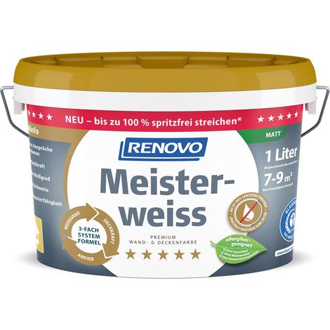 Renovo Premium Wand- und Deckenfarbe Meisterweiss matt 1,0 Ltr.