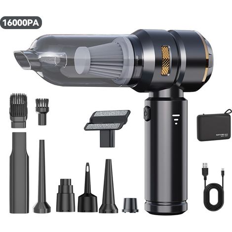 Aspirateur à Main Sans Fil 16000Pa – Aspirateur Portable Voiture et Maison, Rechargeable, 3 Puissances, Fonction Souffleur (1/5)