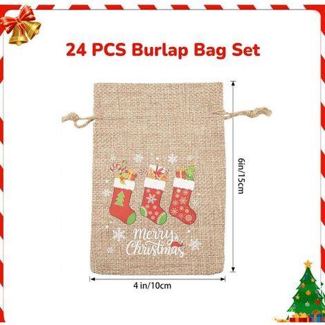 24PCS Sac Calendrier de l'Aven,Sachets en Jute pour Calendrier de l'Avent à Remplir,10x15cm Pochettes Jute avec (1/4)
