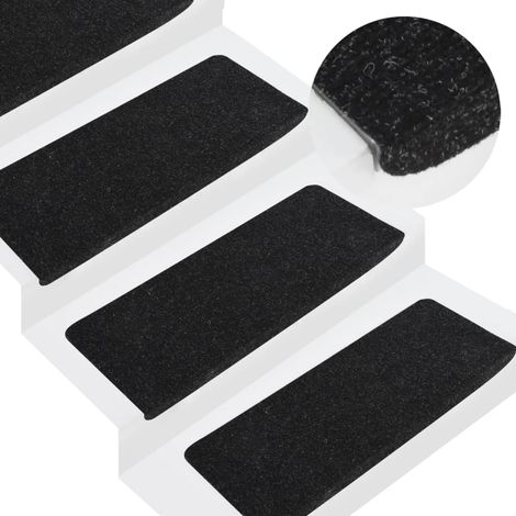15 pcs Tapis d'escalier auto-adhésif, Tapis de marches, Marchettes D'escalier 65x24,5x3,5 cm Anthracite MKS16809 (1/5)