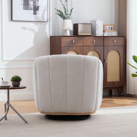 Pouf club ivoire en chenille, assise rembourrée à glands, forme citrouille, piètement métal, rotation complète, fauteuil tonneau pour salon, chambre, lounge