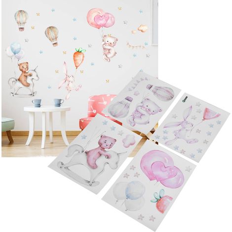 Sticker mural autocollant ballon étoile lapin pour salon, bureau ou salle d'étude. Décoration murale (1/5)
