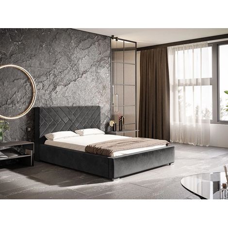 Lit rembourré avec rangement 120x200 velours gris foncé Tonale (1/5)