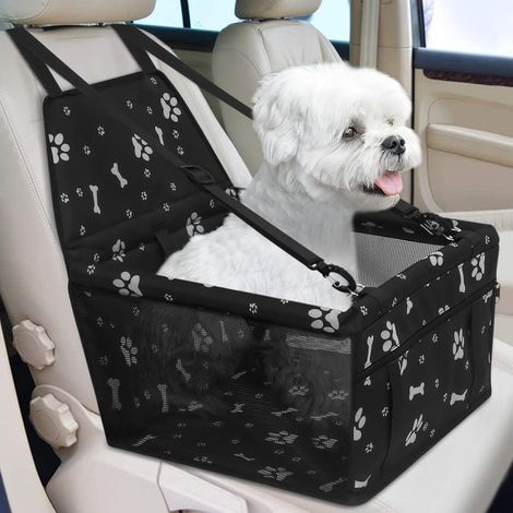 Dog Car Seat, Foldable Dog Car Booster Seat Waterproof Breathable Oxford Travel Bag for Small to Medium Dogs, Puppies, and Pets-Pattern Black (1/5)