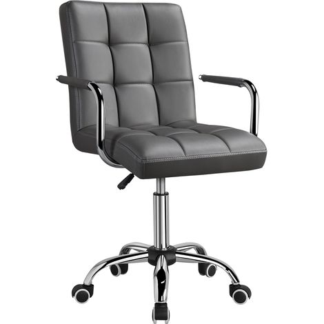 Yaheetech Sedia Ufficio Scrivania con Rotelle Girevole in Ecopelle per Computer Altezza Regolabile con Braccioli Rimovibili Grigio