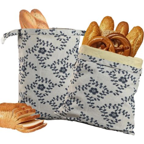 Juego de 2 bolsas reutilizables para pan (43 x 33 cm) hechas de algodón con revestimiento de cera de abeja para pan casero – Bolsas lavables para almacenar alimentos (1/5)