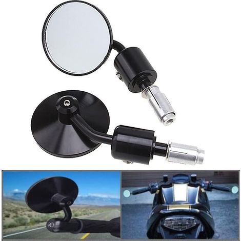 Retroviseur Moto Ronde - 7 cm - Aluminium CNC 6061 - Fixation Extremité Guidon 22 mm - Universel 13 à 18 mm - Lot de 2 (1/5)