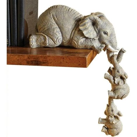 Lot de 3 Éléphants en Résine - Figurines Peintes à la Main - Symbole d'Amour Maternel - Décoration Intérieure Salon ou Bureau - Gris Marron (1/5)