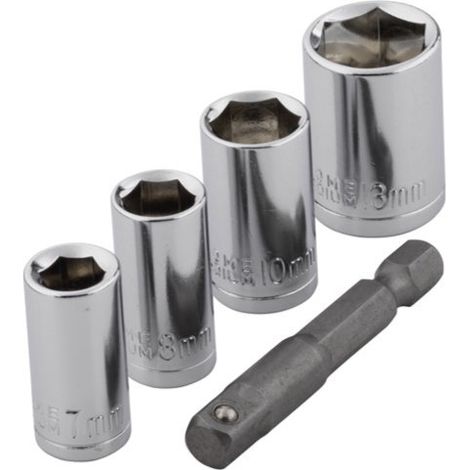 wolfcraft Set di chiavi a bussola da 5 pezzi (dim. 7, 8, 10, 13) I 2413000 I Per trapani, avvitatori a batteria e avvitatori manuali (1/3)