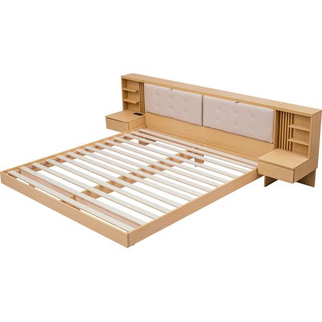 Cama plataforma flotante 180x200 cm con cabecero de almacenaje y USB HOMVRA (1/5)
