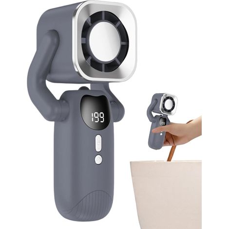 Ventilatore portatile, grigio, 4000 mAh, display digitale, pieghevole a 90°, ricaricabile, silenzioso, per ufficio, viaggi e uso esterno. (1/5)