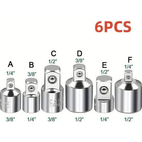 Lot 6 Adaptateurs Tête Manchon Convertisseur Clé à Cliquet Acier Cr-V - Sans Assemblage Requis - Idéal pour Bricoleurs & Réparateurs