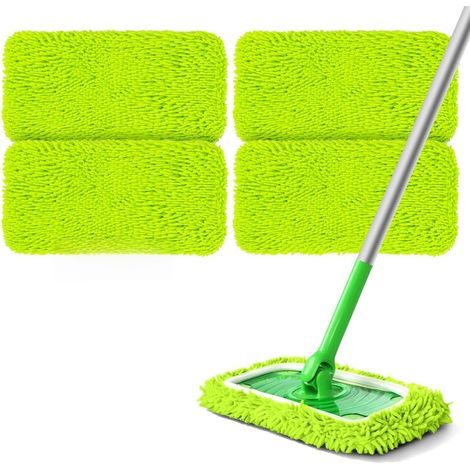 Lingettes Reutilisable pour Swiffer Sweeper, 4PCS Housse pour Balai Chenille, Serpillière Humide Et Sèche en Microfibre, Tampon Balai Serpillère, Chiffon Lavable Recharge Mop Pads (Vert)-Vert (1/5)