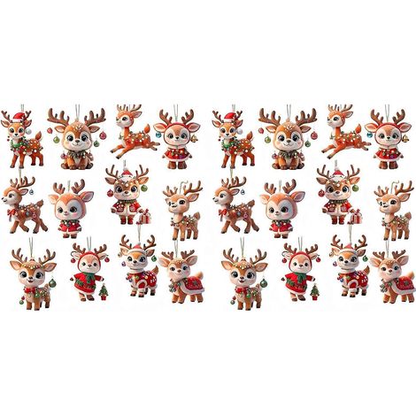 Fait main en bois renne décoration, mignon motif fantaisie cerf suspendu décoration pour Noël fête,UN,24PCS (1/5)