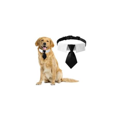 Cravate pour chien, 1 lot de cravate noire en coton avec boucle réglable pour chiens de taille moyenne et grande, taille L (1/5)