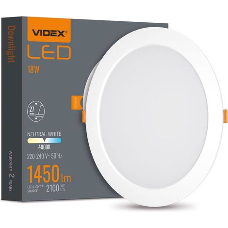Weiße, runde Einbauleuchte 22,2 cm mit integrierter 18-W-LED-Downlight-Funktion, Videx, 4000 K, 2100 lm