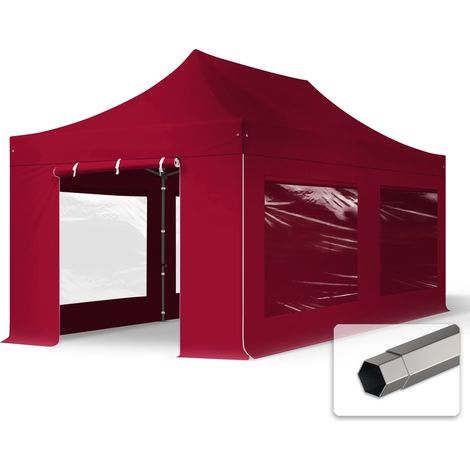 3x6 m Faltpavillon, PREMIUM Stahl 40mm, Seitenteile mit Panoramafenstern, rot