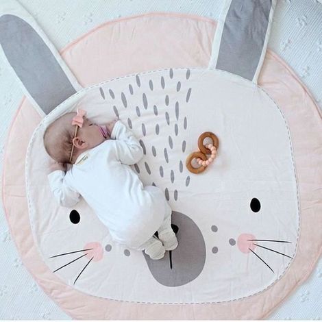 Tapis Éveil Lapin Mignon Tapis de Jeu Pr Bébé Tapis Rond en Coton Doux Déco Salle (1/4)