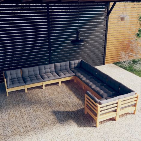 11-tlg. Garten-Lounge-Set mit Grauen Kissen Kiefernholz vidaXL (1/5)